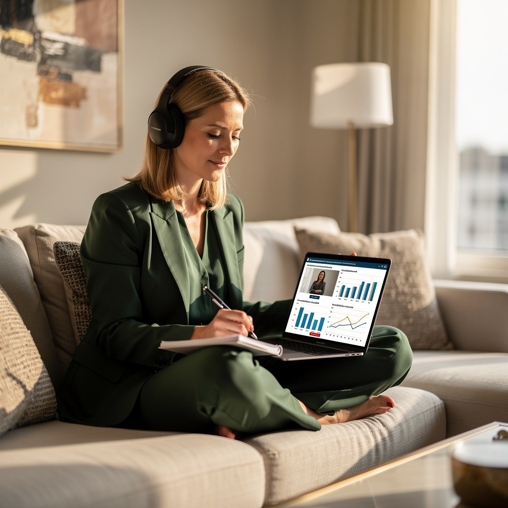 Person nimmt an Live-Webinar über Immobilienmarkt teil